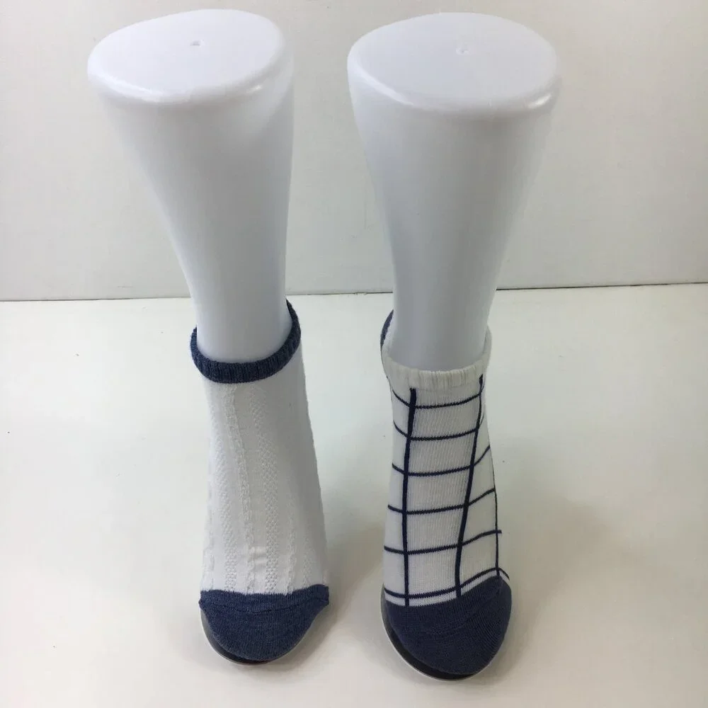 Womens Cable Knit & Plaid Ankle Socks 2 Pack No Show Blue White